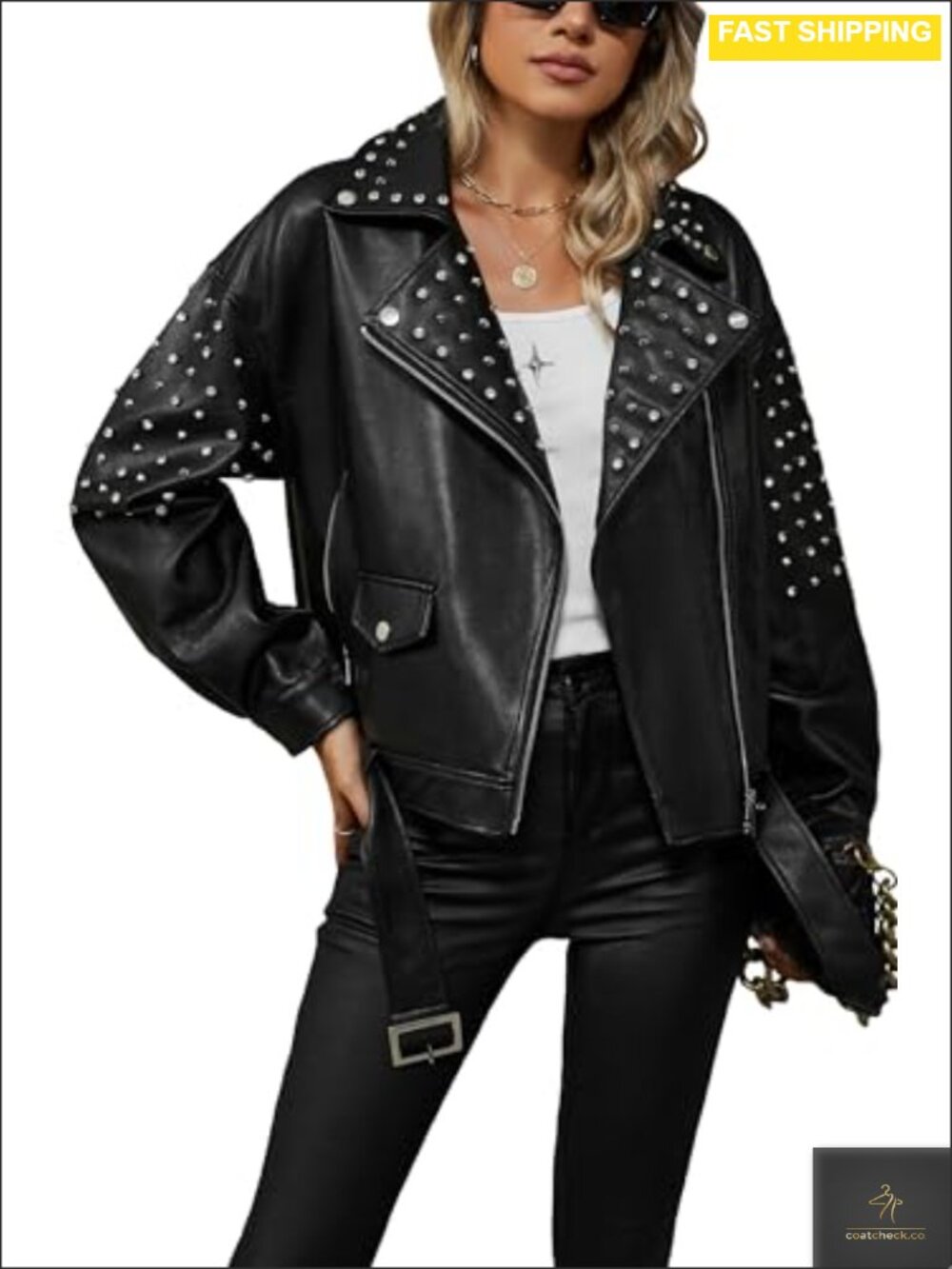 Faux Leather Moto Studded Rivet Casual Jacket Slim Fit